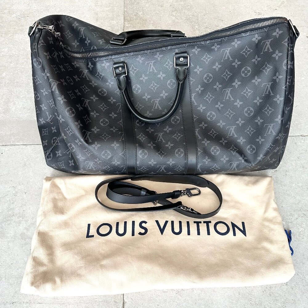 Louis Vuitton Keepall Bandoulière 55 Monogram Eclipse Black (Duffle Travel Bag)